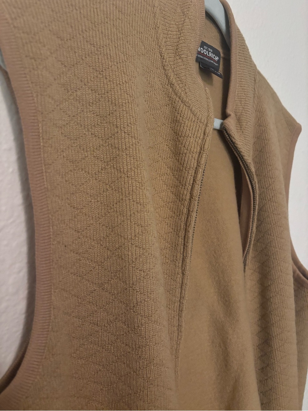 Woolrich Camel/Tan Sleeveless Zip-Neck Sweater Vest